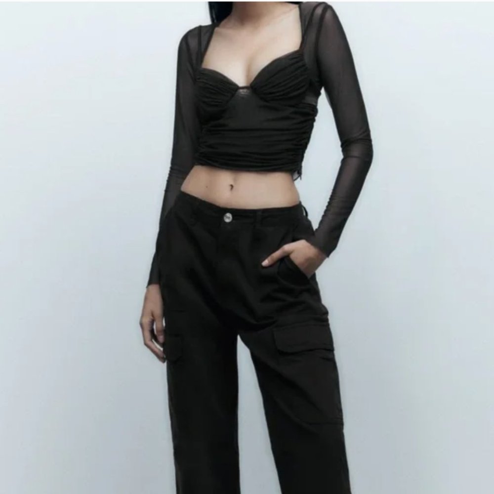 ZARA SEXY CROPPED TOPS Black SIZE S